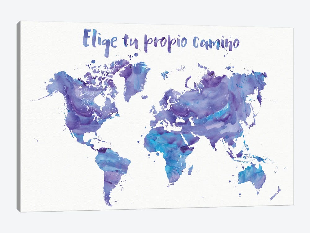 Inspirational Purple World Map In Spanish, Elige Tu Propio Camino by blursbyai 1-piece Canvas Artwork