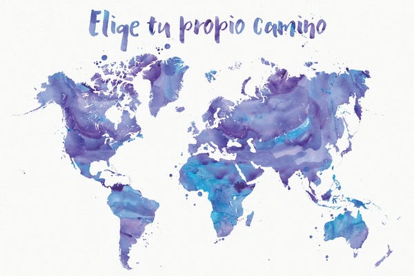 blursbyai: Inspirational Purple World Map In Spanish, Elige Tu Propio Camino by blursbyai