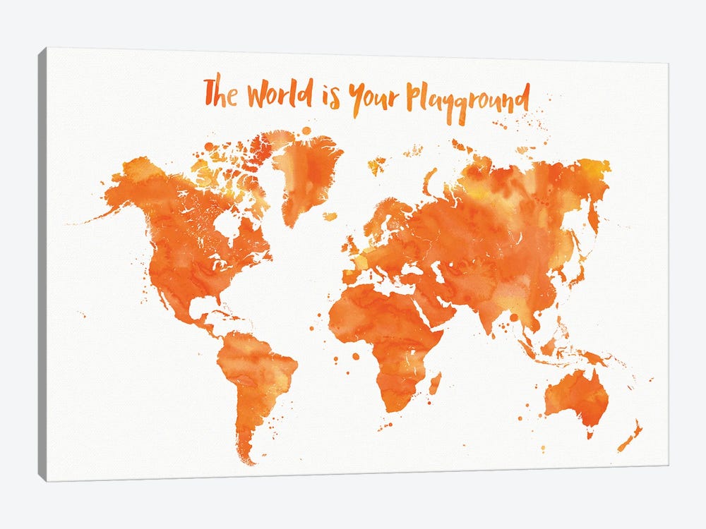 Orange Watercolor Nursery World Map by blursbyai 1-piece Canvas Print