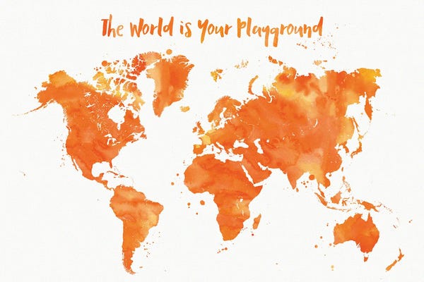 blursbyai: Orange Watercolor Nursery World Map by blursbyai