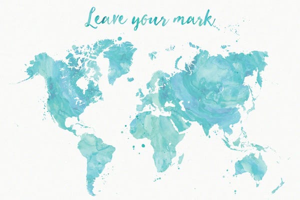 blursbyai: Leave Your Mark Aquamarine Watercolor World Map by blursbyai