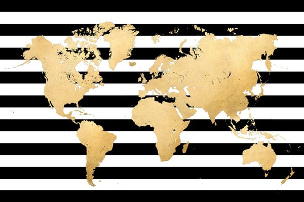 blursbyai: Gold, Black And White Stripes World Map by blursbyai