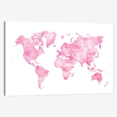 Pink Watercolor World Map Canvas Print #RLZ191} by blursbyai Canvas Art Print