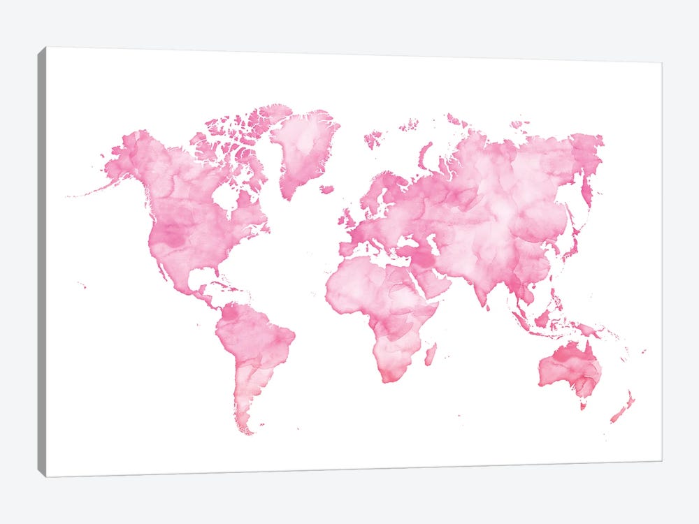 Pink Watercolor World Map by blursbyai 1-piece Canvas Art Print