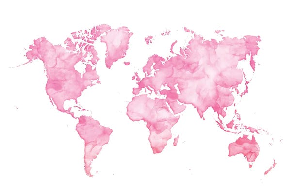 Globes: Pink Watercolor World Map by blursbyai