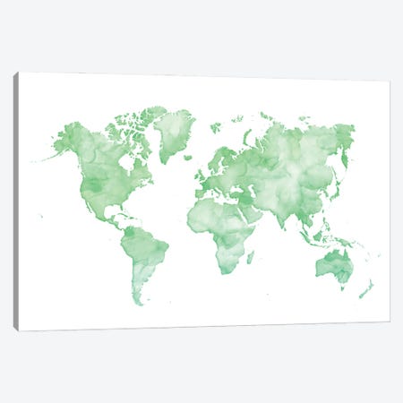 Green Watercolor World Map Canvas Print #RLZ192} by blursbyai Canvas Print