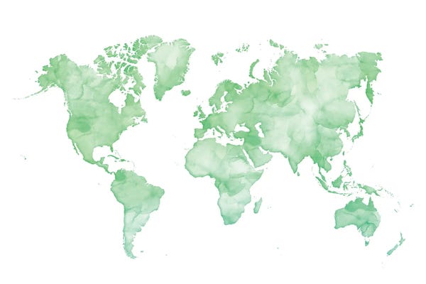 blursbyai: Green Watercolor World Map by blursbyai