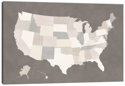 Brown And Cream Map Of The Us Canvas Art Print - USA Maps