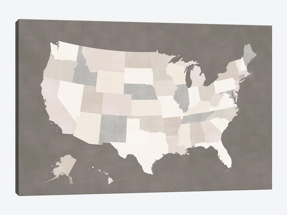 Brown And Cream Map Of The Us by blursbyai 1-piece Canvas Artwork