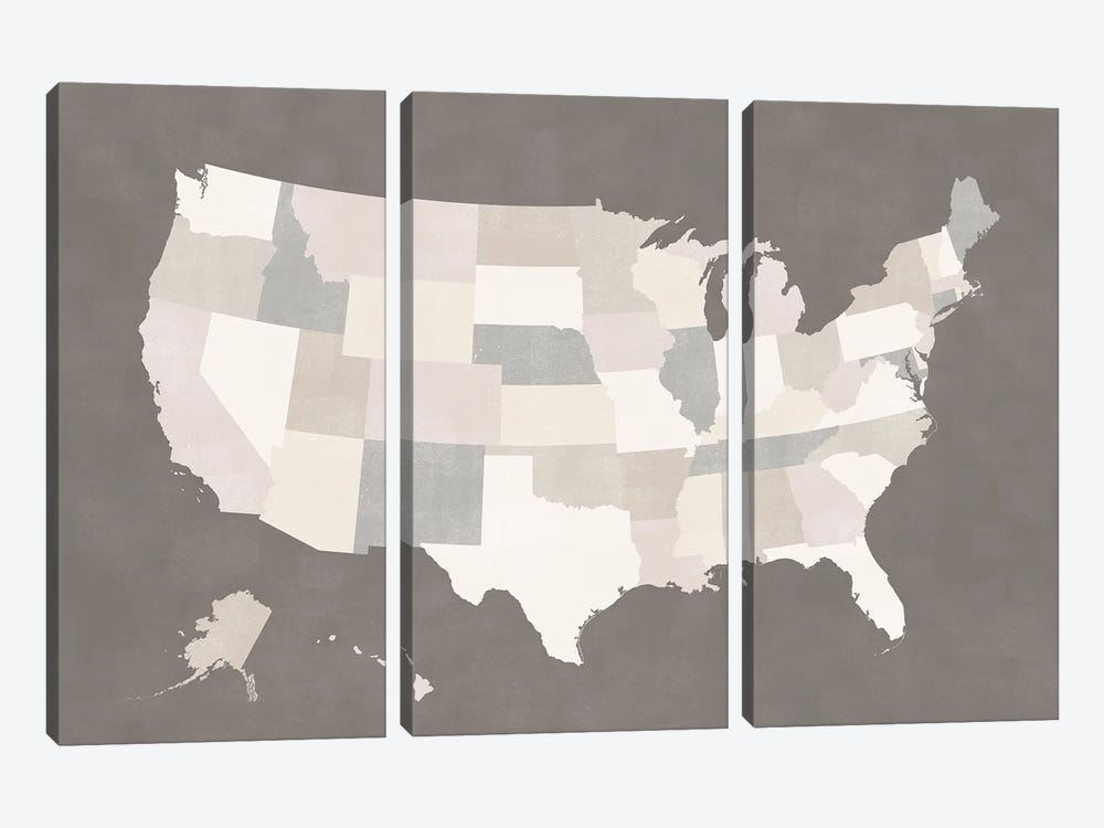 Brown And Cream Map Of The Us by blursbyai 3-piece Canvas Art