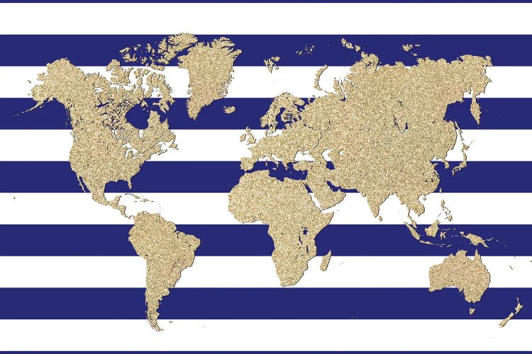 Glitter And Blue Stripes World Map
