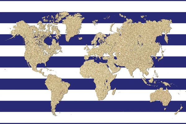 Globes: Glitter And Blue Stripes World Map by blursbyai