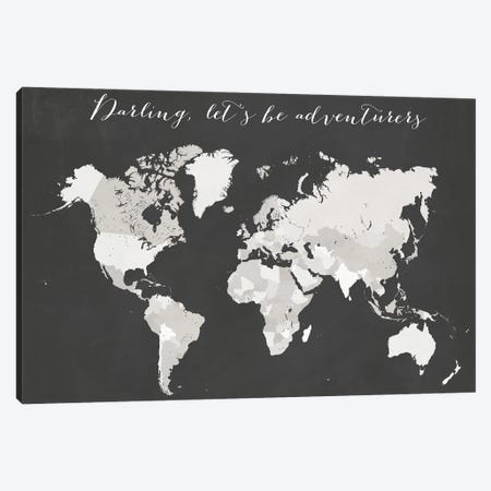 Darling Lets Be Adventurers World Map Canvas Print #RLZ197} by blursbyai Canvas Artwork
