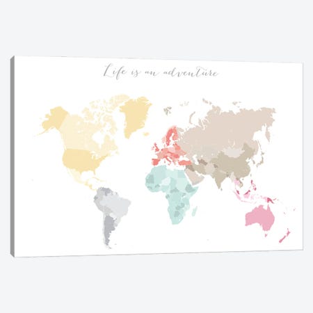 Life Is An Adventure World Map In Pastels Canvas Print #RLZ198} by blursbyai Canvas Print