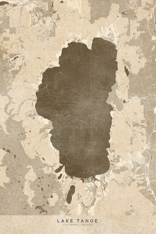 Sepia Vintage Lake Tahoe Map by blursbyai wall art
