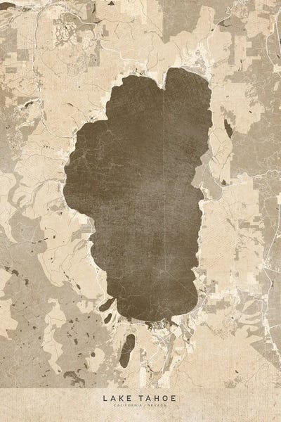 Nevada: Sepia Vintage Lake Tahoe Map by blursbyai