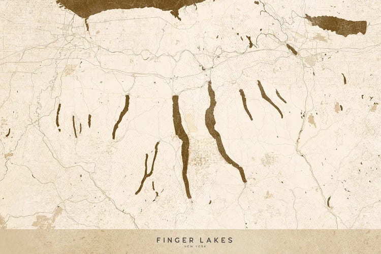 Sepia Vintage Finger Lakes Ny Map by blursbyai wall art