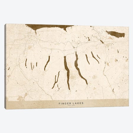 Sepia Vintage Finger Lakes Ny Map Canvas Print #RLZ202} by blursbyai Art Print