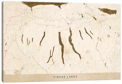 Sepia Vintage Finger Lakes Ny Map Canvas Art Print - Vintage Maps