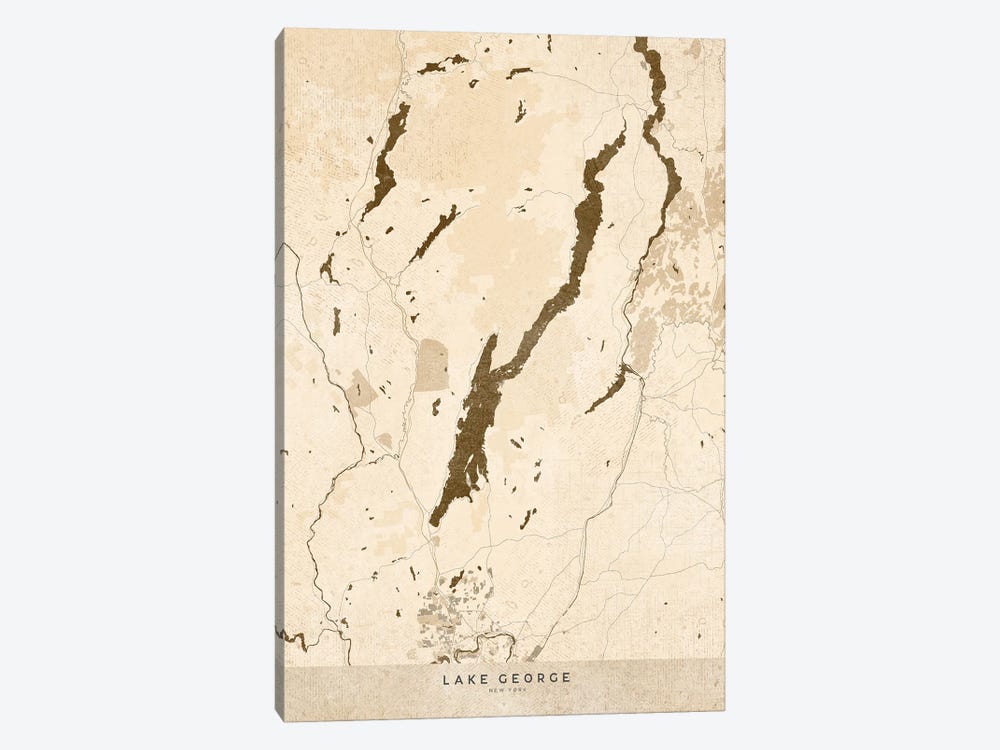 Sepia Vintage Map Of Lake George Ny by blursbyai 1-piece Canvas Art