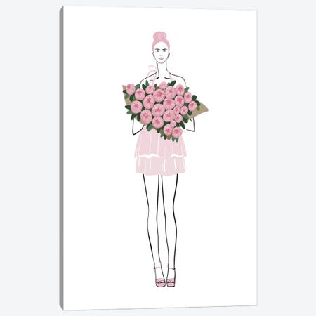 Pink Peony Girl Fashion Illustration Canvas Print #RLZ206} by blursbyai Canvas Art