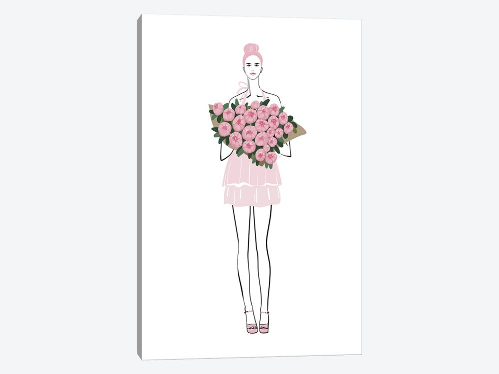 Pink Peony Girl Fashion Illustration by blursbyai 1-piece Art Print