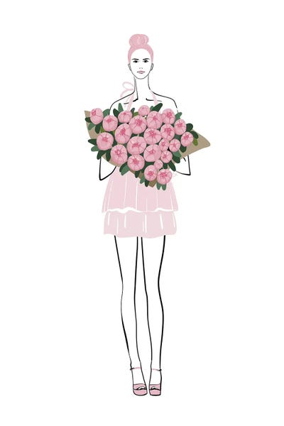 blursbyai: Pink Peony Girl Fashion Illustration by blursbyai