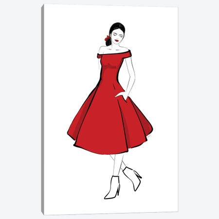The Girl In The Red Midi Dress Fashion Illustration Canvas Print #RLZ207} by blursbyai Canvas Art