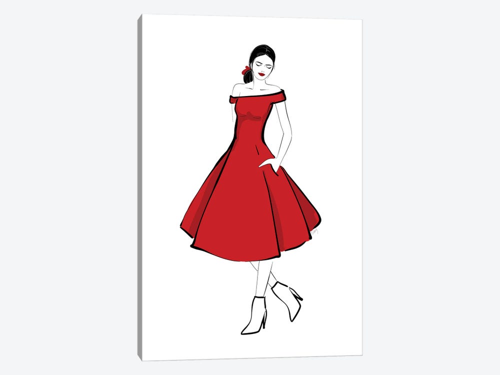 The Girl In The Red Midi Dress Fashion Illustration by blursbyai 1-piece Canvas Art