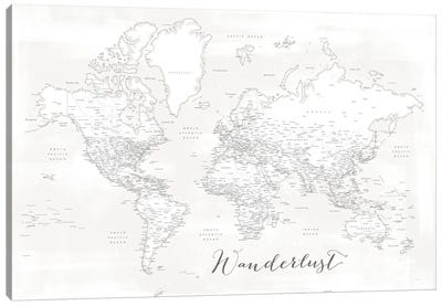 Wanderlust Detailed World Map Maelie White Canvas Art Print - World Map Art