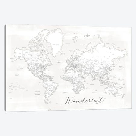 Wanderlust Detailed World Map Maelie White Canvas Print #RLZ217} by blursbyai Canvas Art Print
