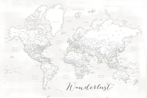 blursbyai: Wanderlust Detailed World Map Maelie White by blursbyai