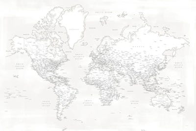 Detailed World Map Maeli White by blursbyai canvas print