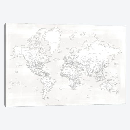 Detailed World Map Maeli White Canvas Print #RLZ218} by blursbyai Canvas Artwork