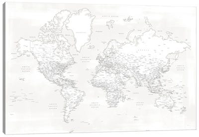 Detailed World Map Maeli White Canvas Art Print - 3-Piece Map Art