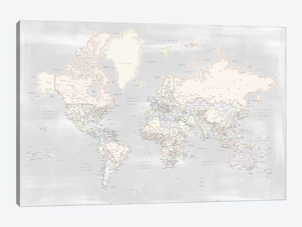 Detailed Rustic And Pastels World Map Maeli Pastels by blursbyai 1-piece Art Print