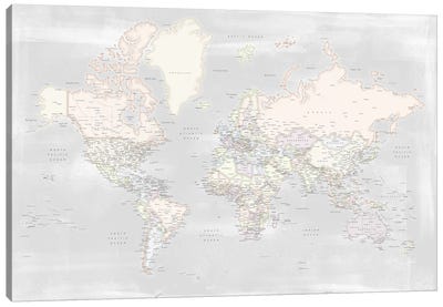 Detailed Rustic And Pastels World Map Maeli Pastels Canvas Art Print - World Map Art