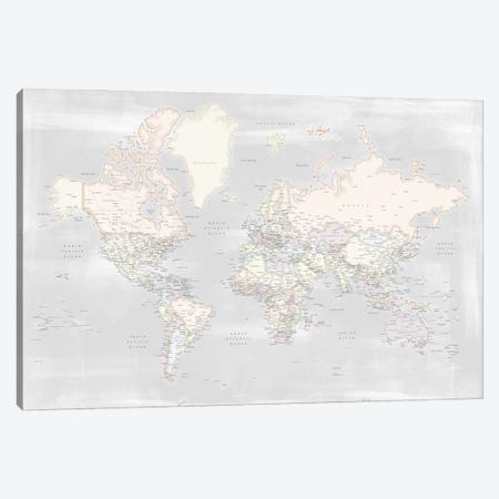 Detailed Rustic And Pastels World Map Maeli Pastels Canvas Print #RLZ219} by blursbyai Canvas Art