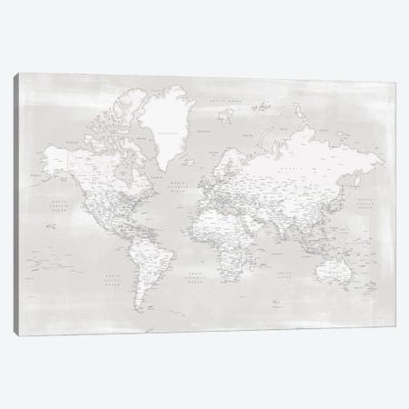 Rustic Farmhouse Style Detailed World Map Maeli Neutrals Canvas Print #RLZ220} by blursbyai Canvas Print
