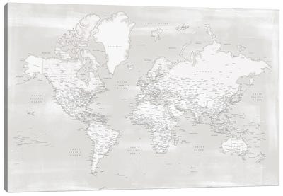 Rustic Farmhouse Style Detailed World Map Maeli Neutrals Canvas Art Print - Maps & Geography