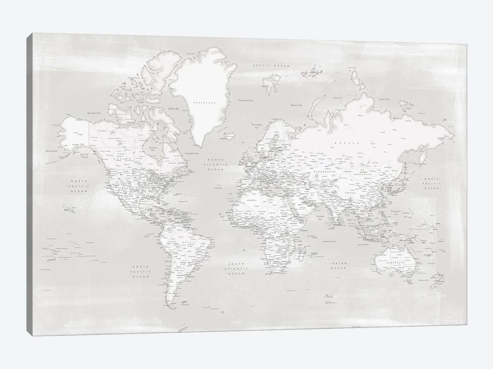 Rustic Farmhouse Style Detailed World Map Maeli Neutrals by blursbyai 1-piece Canvas Print