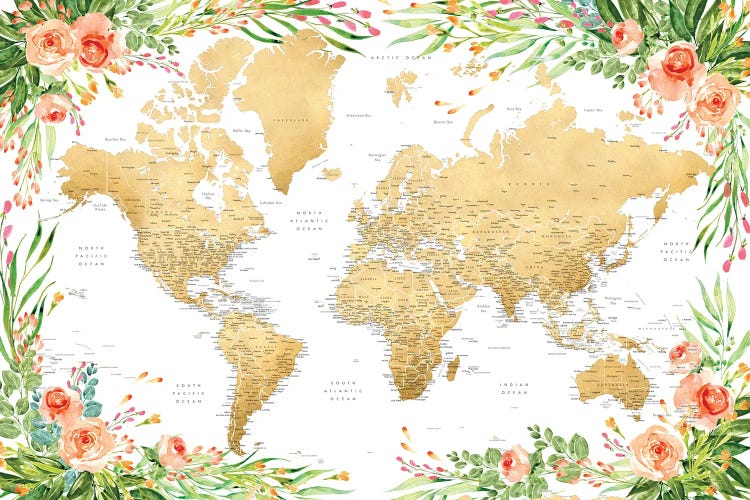 Floral Bohemian Detailed World Map Blythe