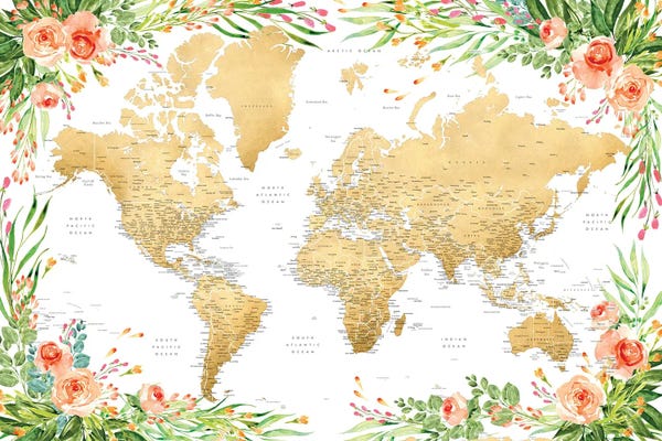 Globes: Floral Bohemian Detailed World Map Blythe by blursbyai