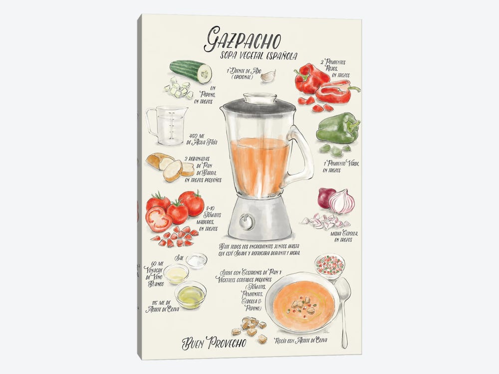 Illustrated Recipe Of Spanish Gazpacho In Spanish by blursbyai 1-piece Art Print