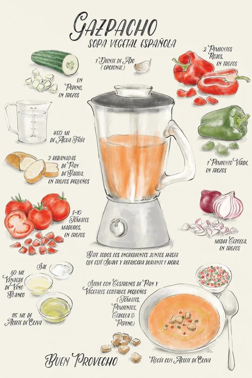 Illustrated Recipe Of Spanish Gazpacho In Spanish by blursbyai wall art