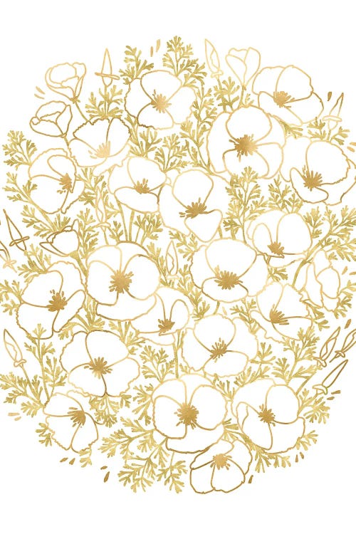 Gold Watercolor California Poppies Bunch