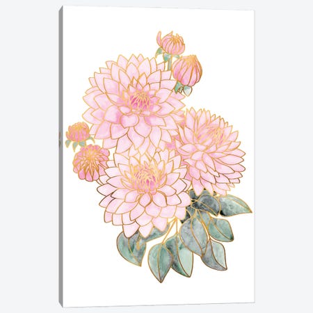 Pacey Dahlias Bouquet In Pink Watercolor Canvas Print #RLZ243} by blursbyai Art Print