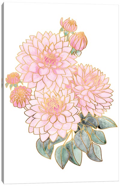 Pacey Dahlias Bouquet In Pink Watercolor Canvas Art Print - Dahlia Art