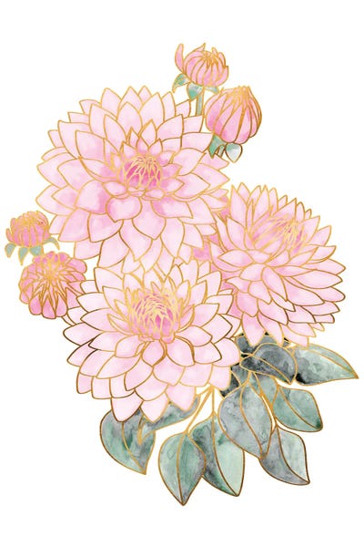 Pacey Dahlias Bouquet In Pink Watercolor