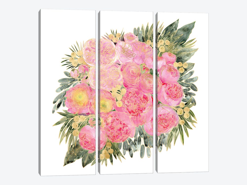 Rekka Floral Bouquet With Peonies In Pink by blursbyai 3-piece Canvas Print